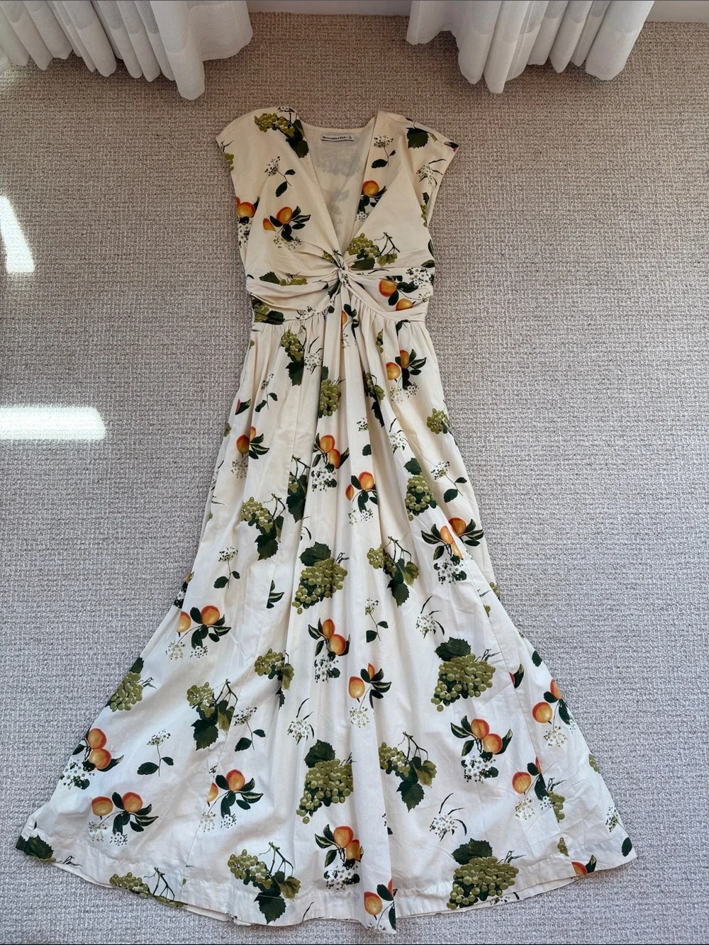Abercrombie Cream Fruit Print Twist-Front Maxi Dress - Size S